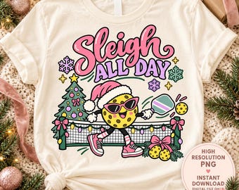 Weihnachtspickleball-PNG-Datei mit Schlittenmotiv, pinkfarbene Weihnachts-Cliparts, Design für Weihnachtsshirts, sofortiger digitaler Download