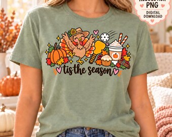 Thanksgiving Pickleball PNG, Tis the Season Turkey Design, Fall Pickleball Shirt Graphic, Instant Digital Download