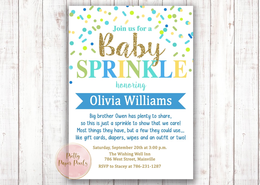 Baby Sprinkle Invitation, Baby Shower, Boy, Blue, Green, Baby Boy