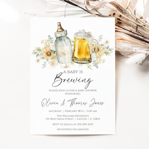 A Baby is Brewing Baby Shower Invitation, Baby, Bottles, Beer, Co-ed, Coed, Shower, Brewing, Invitation, Invite, Digital o Printed