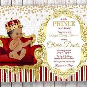 Royal Prince Baby Shower Invitation, Boy, Prince, Baby Boy, Gold, Red, King, Royal, Baby Shower, Party, Invitation, Digital o Printed