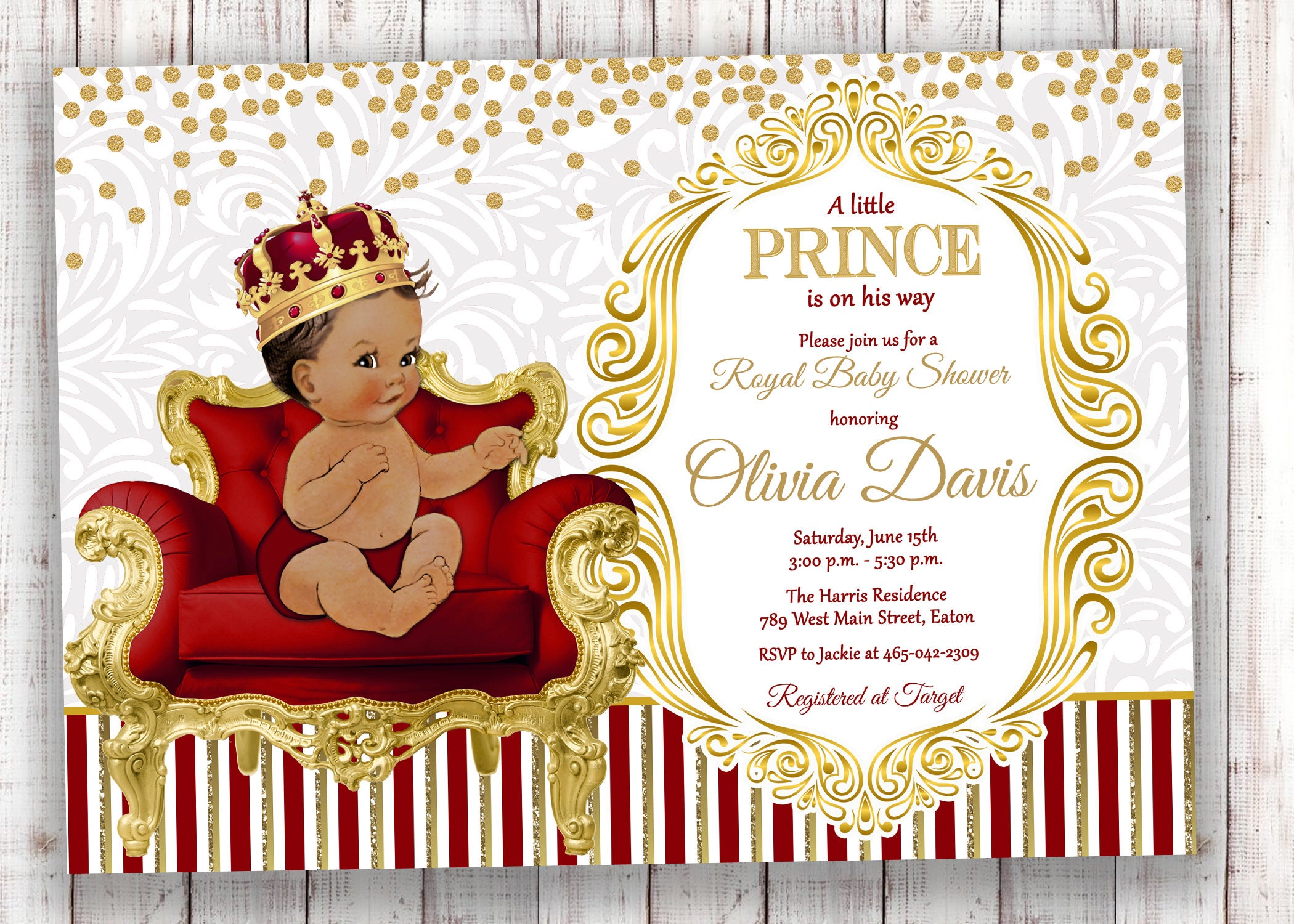 Printed 4x6 5x7 Prince Baby Shower Invitation Royal Prince Invitation 