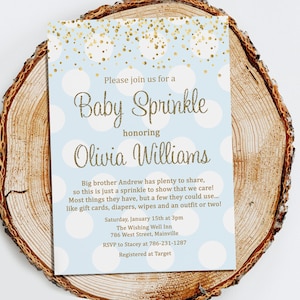 Uitnodiging jongen babystrooi, babyjongenstrooi, babyshower, blauw, goud, feest, uitnodiging, digitaal of gedrukt