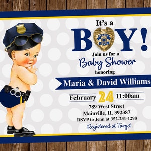 Police Baby Shower Invitation, Polizia, Ragazzo, Baby Shower, Invito, Poliziotto, Polizia, Festa, Bambino, QUALSIASI TONO DELLA PELLE,, Digitale o Stampato
