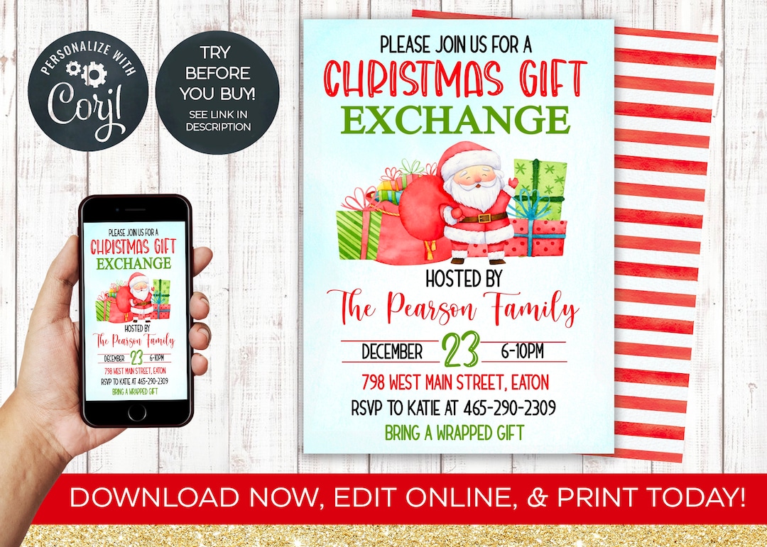 EDITABLE Christmas Gift Exchange Invitation, Gift Exchange, Family