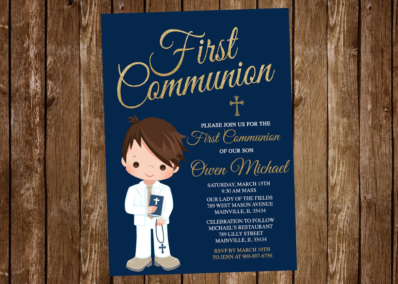 Invitación a la Primera Comunión Confirmación Niño Oro Etsy España