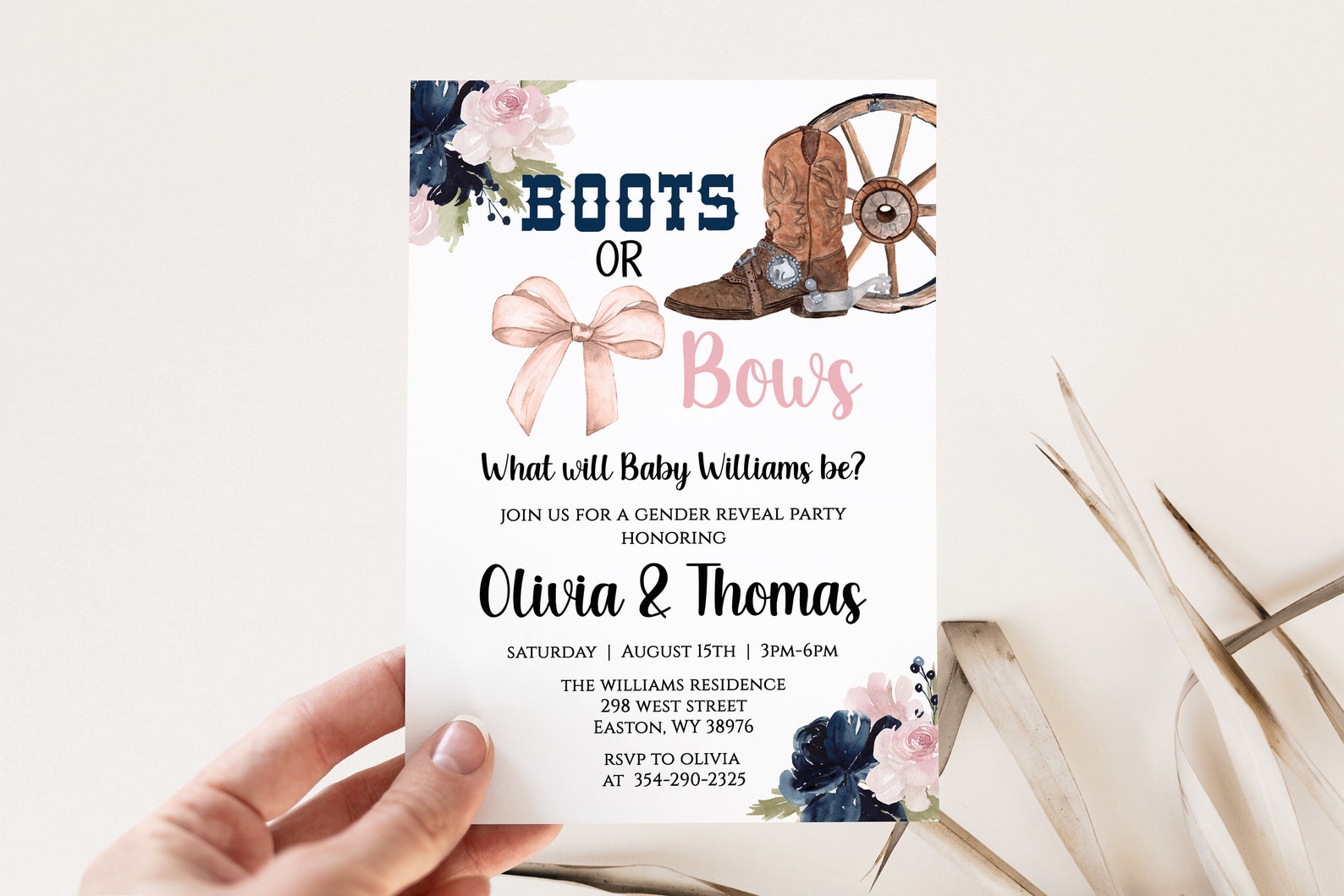 Boots or Bows Gender Reveal Invitation Boy or Girl Country - Etsy