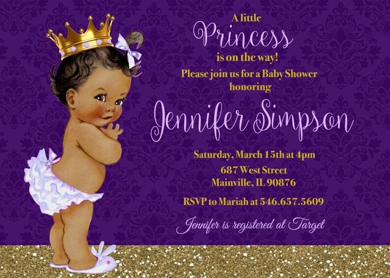 Princess Baby Shower Invitation Purple Lavender Gold Etsy
