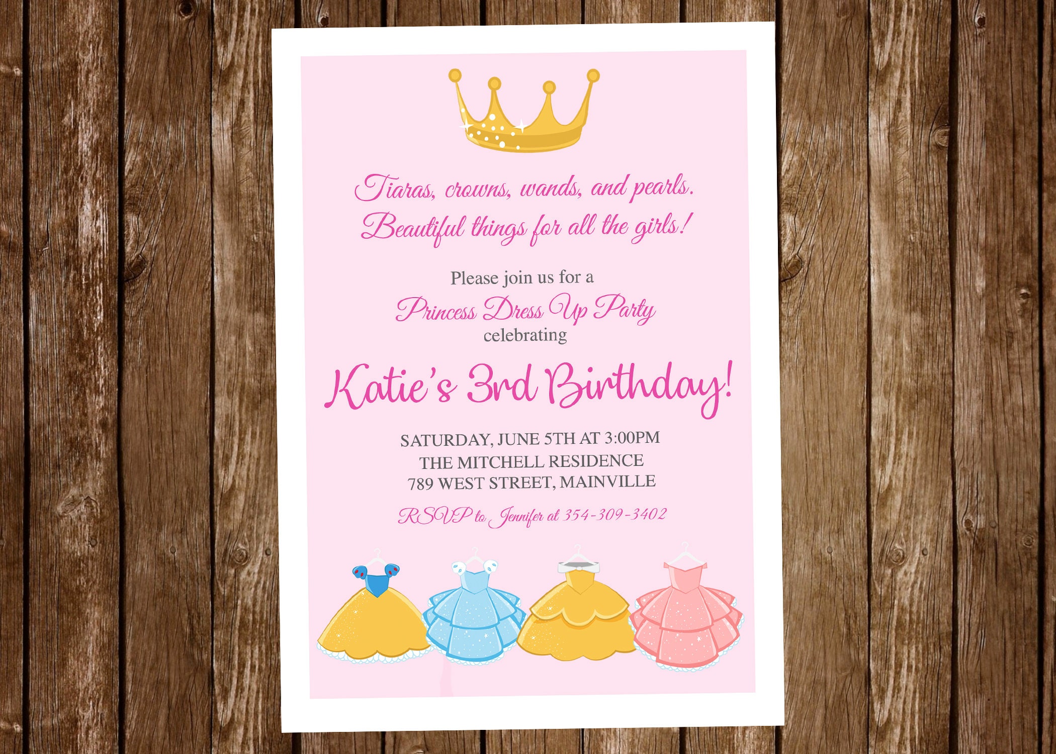 Princess Dress Birthday Invitation Dress Up Princess Dress Etsy