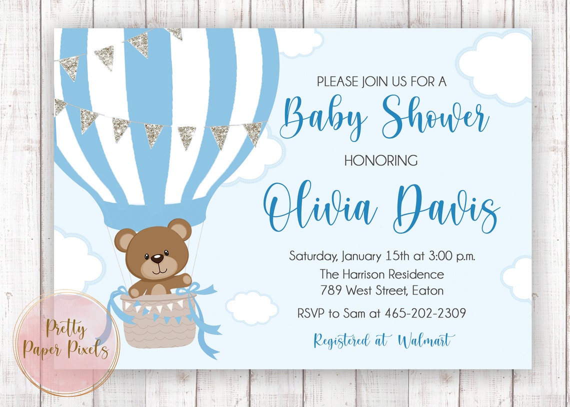 Hot Air Balloon Baby Shower Invitation Teddy Bear Bear Bear Etsy Denmark