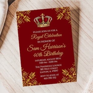 Instant Download - Royal Birthday Party Invitation - King Queen - Red Gold - Prince Princess - Editable Digital DIY Template