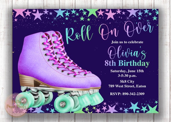 Roller Skate Birthday Party Invitation Skating Roller Etsy