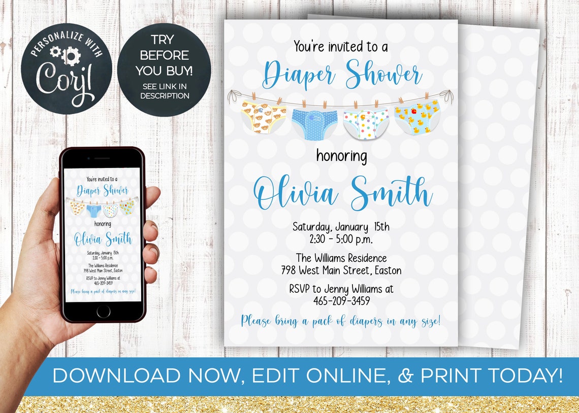 Diaper Shower Invitation Diaper Wipes Baby Shower Party Etsy