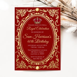 Instant Download - Royal Birthday Party Invitation - King Queen - Red Gold - Prince Princess - Editable Digital DIY Template