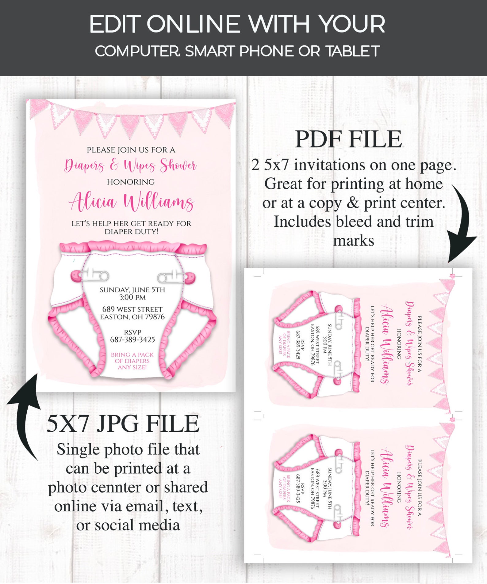 INSTANT DOWNLOAD Diapers and Wipes Shower Invitation Baby Etsy
