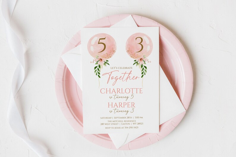 Sisters Joint Birthday Party Invitation Siblings Sisters Etsy