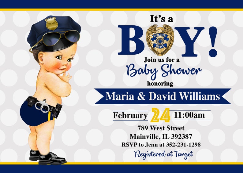 Police Baby Shower Invitation Police Boy Baby Shower Etsy