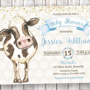 Mucca Baby Shower Invito, Mucca, Baby Shower, Ragazzo, Fattoria, Neonato, Invito, Invito, Digitale o Stampato