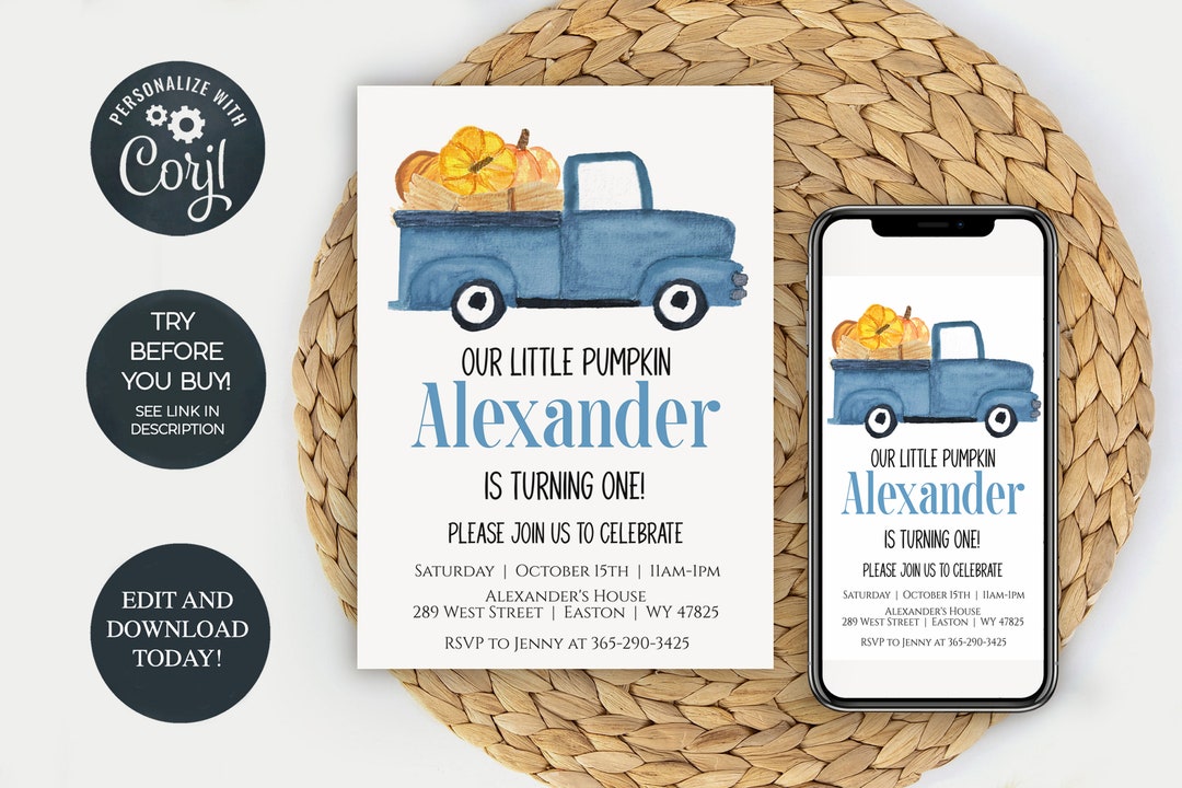 Little Pumpkin Blue Truck Boys First Birthday Party - Etsy