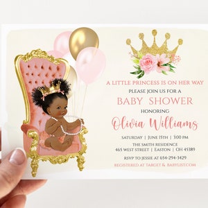 Princess Royal Baby Shower Invitation - Baby Girl - Pink and Gold - Queen - Throne - Digital or Printed