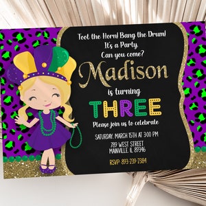 Mardi Gras Birthday Party Invitation, Mardi Gras, Birthday, Party, Girl, Teen, Tween, Child, Digital or Printed