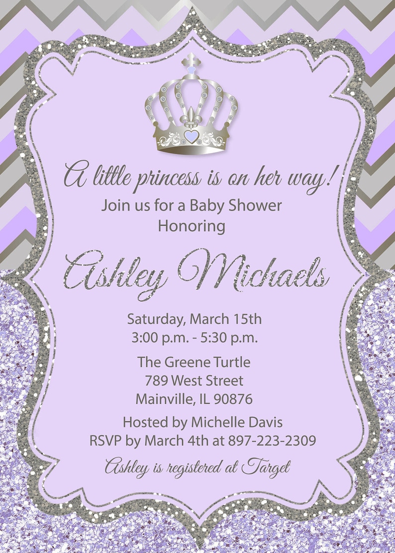 Princess Baby Shower Invitation Purple Silver Glitter Etsy