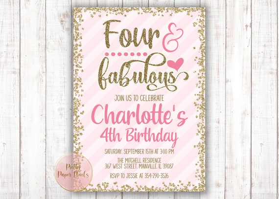 Four and Fabulous Four Fabulous Birthday Invitation 4th - Etsy