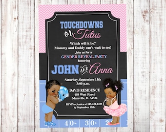 Football, Tutus, Princess, Ballerina, Invitation, Touchdowns or Tutus, Gender Reveal Party, Baby Shower, Gender Reveal, Digital or Printed