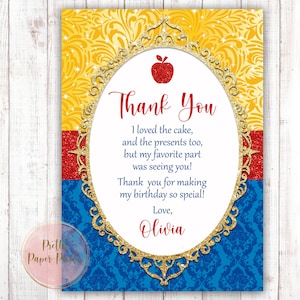 Tarjeta de agradecimiento de Blancanieves, Blancanieves, Princesa, Manzana, Cumpleaños, Gracias, Digital o impresa