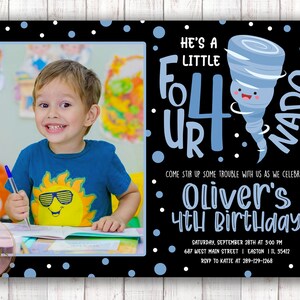 Fournado Birthday Invitation, Fourth Birthday invitation, Tornado, Boy, Weather, 4, Four, Four-nado, Invite, Digital or Printed