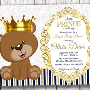 Principe reale, Baby Shower orsacchiotto, ragazzo, blu, principe orso, baby shower, invito, orsacchiotto, festa, principe, reale, digitale o stampato