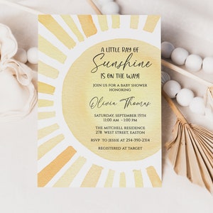 Sunshine Baby Shower Invitation, Sun, Ray of Sunshine, Boho, Boy, Girl, Neutral, Shower, Baby, Digital o Printed