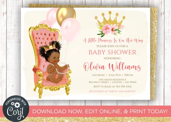 INSTANT DOWNLOAD Princess Baby Shower Invitation Princess - Etsy
