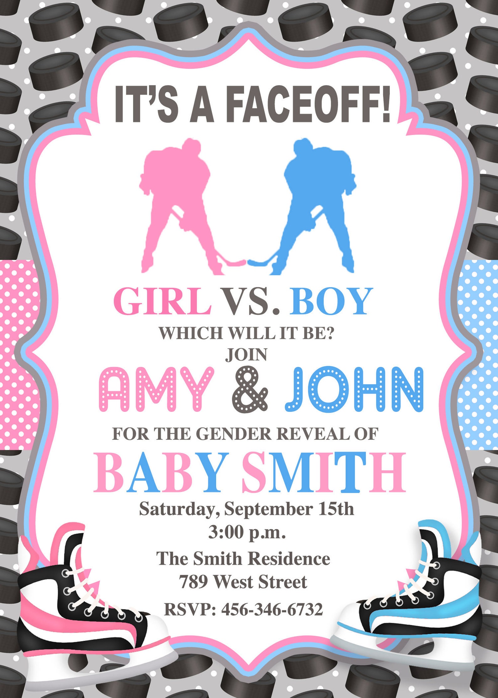 Hockey Gender Reveal Invitation Hockey Gender Reveal Boy or Etsy