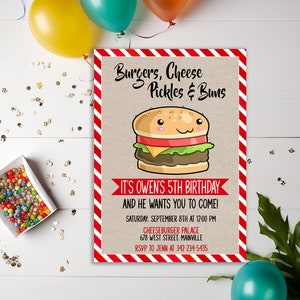 Cheeseburger Birthday Party Invitation, Burger Party,  Kids Adults, Foodie Food Picnic,  Digital or Printed