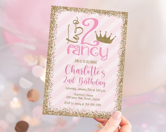 Descarga instantánea - Dos elegantes invitaciones de segundo cumpleaños - Rosa y oro - Invitación a la segunda fiesta de cumpleaños - Plantilla editable