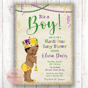 Mardi Gras Baby Shower Invito, Ragazzo, Baby Gras, Ragazzo Baby Shower, Neonato, Mardi Gras, Invito, Festa, Digitale o Stampato