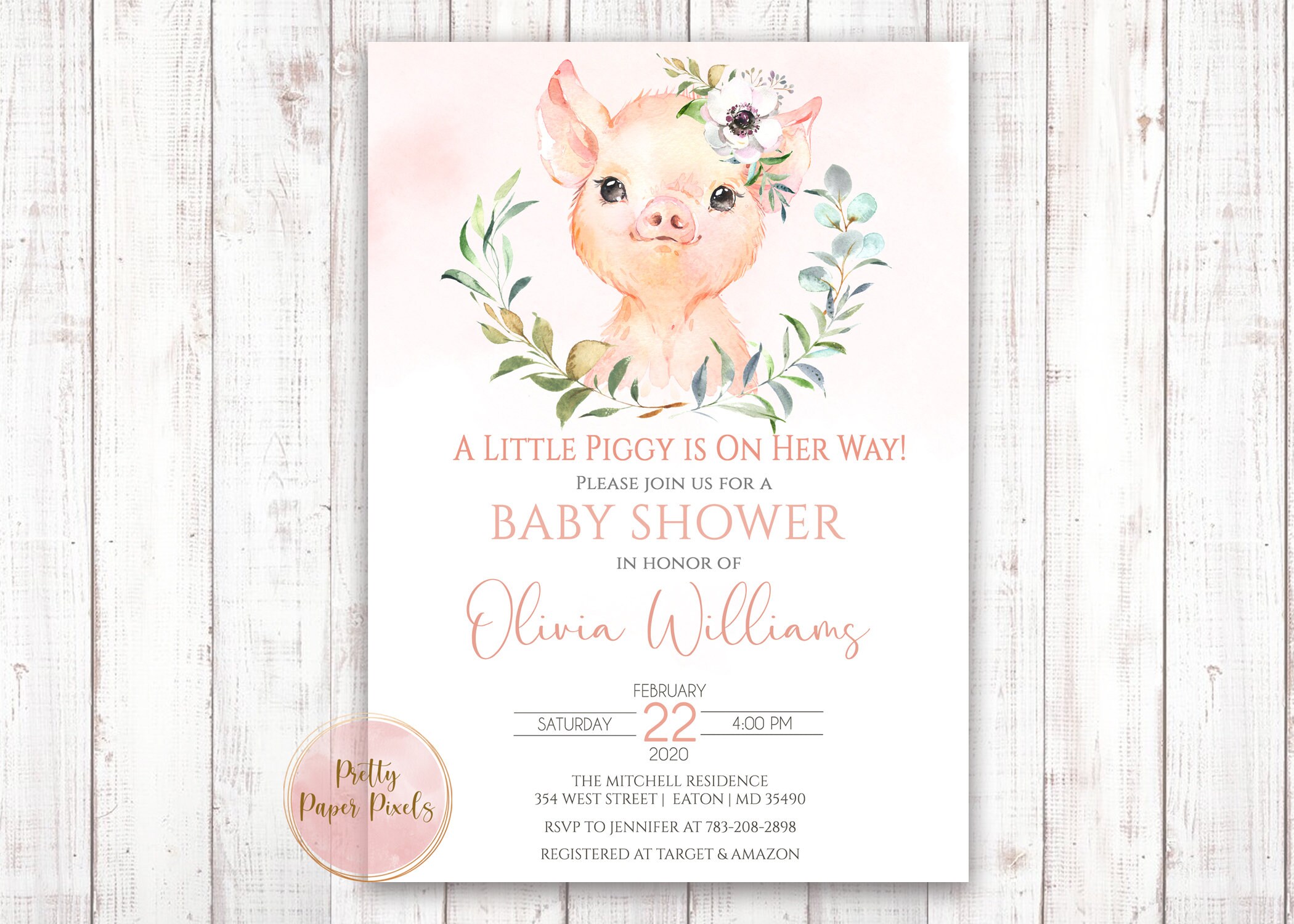 Pig Baby Shower Invitation Piggy Floral Baby Shower | Etsy