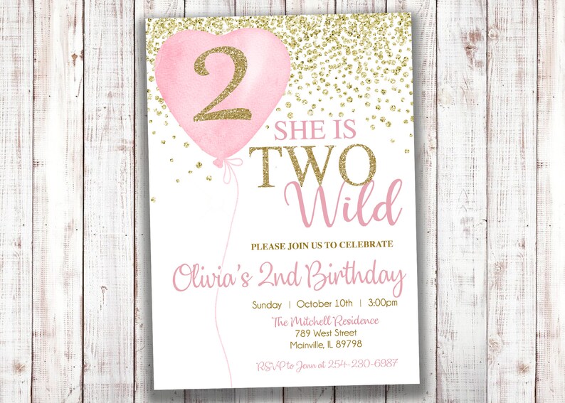 Two Wild Birthday Invitation 2nd Birthday Invitation Girl Etsy