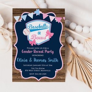 Palle da baseball o archi Gender Reveal, Baseball, Bow, Boy or Girl, Gender Reveal, Party, Baby Shower, Invitation, Digital o Printed