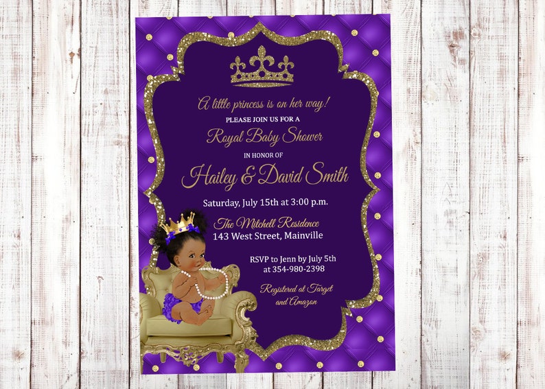 Princess Baby Shower Invitation Purple Lavender Gold Etsy