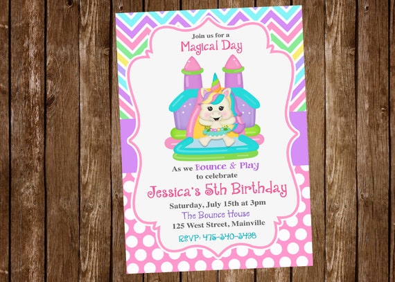 Unicorn Bounce House Invitation, Unicorn, Bouncy Castle, Jump, Jumpy Castle, Rainbow, Birthday Invitation, Party, Digital or Printed