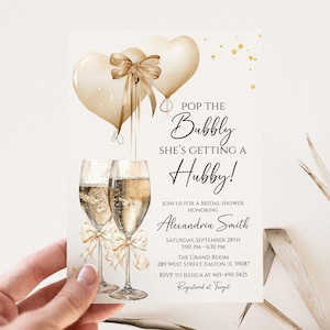 Pop the Bubbly vrijgezellenfeestuitnodiging, Bubbly Hubby, huwelijksdouche, uitnodiging, bruid, champagne, goud, digitaal of gedrukt