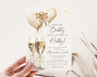 Invitación para despedida de soltera Pop the Bubbly, esposo burbujeante, despedida de soltera, invitación, novia, champán, dorado, digital o impresa