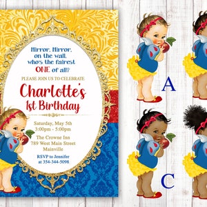 Snow White Birthday Party Invitation, Snow White, First Birthday, One, 1st, First, Girl, Invite, Fairest ONE, Digital or Printed