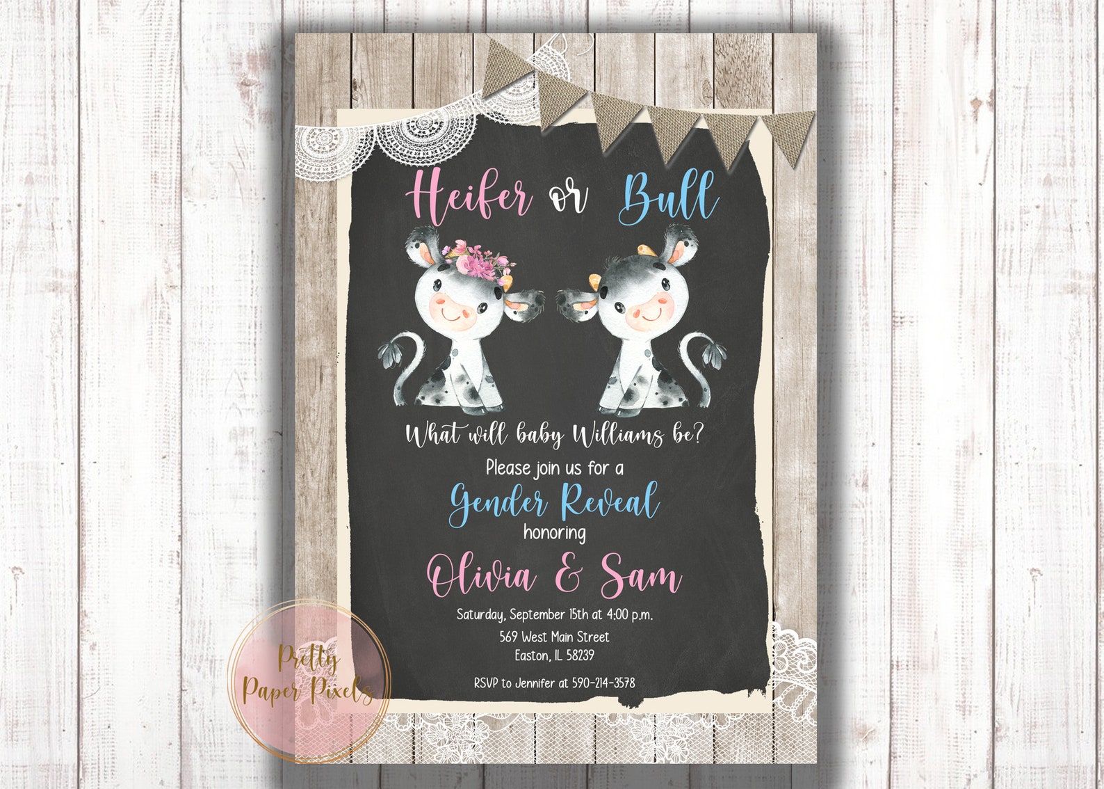 Cow Gender Reveal Invitation Heifer Bull Farm Boy or Girl Etsy