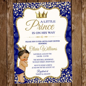 Prince Baby Shower Invito, Principe, Re, Reale, Invito, Baby Shower, Baby Boy, Blu, Oro, QUALSIASI TONO DELLA PELLE,,, Digitale o Stampato