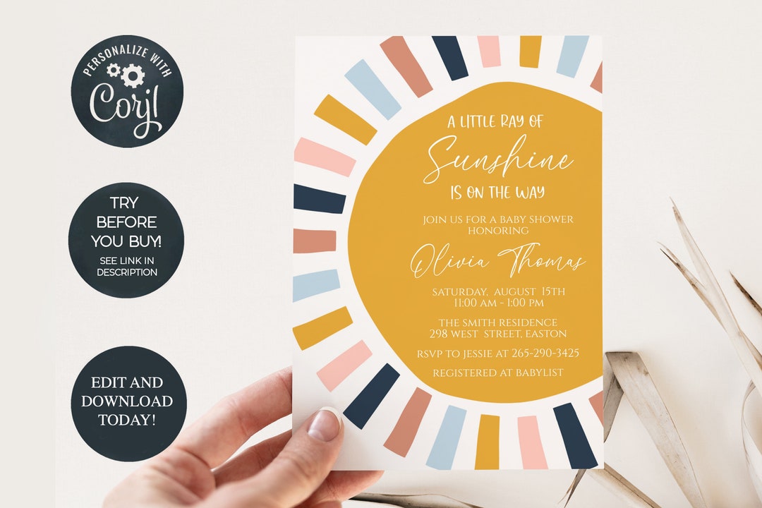 Sunshine Baby Shower Invitation Sun Baby Girl Boy Etsy