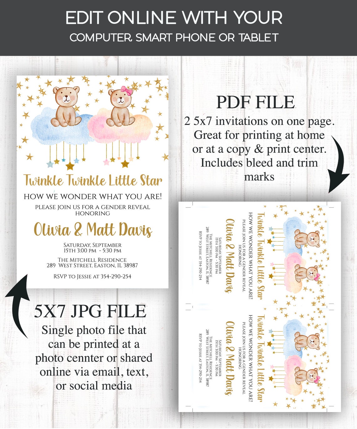 Bear Gender Reveal Invitation Teddy Bear Bear Boy or Girl Etsy