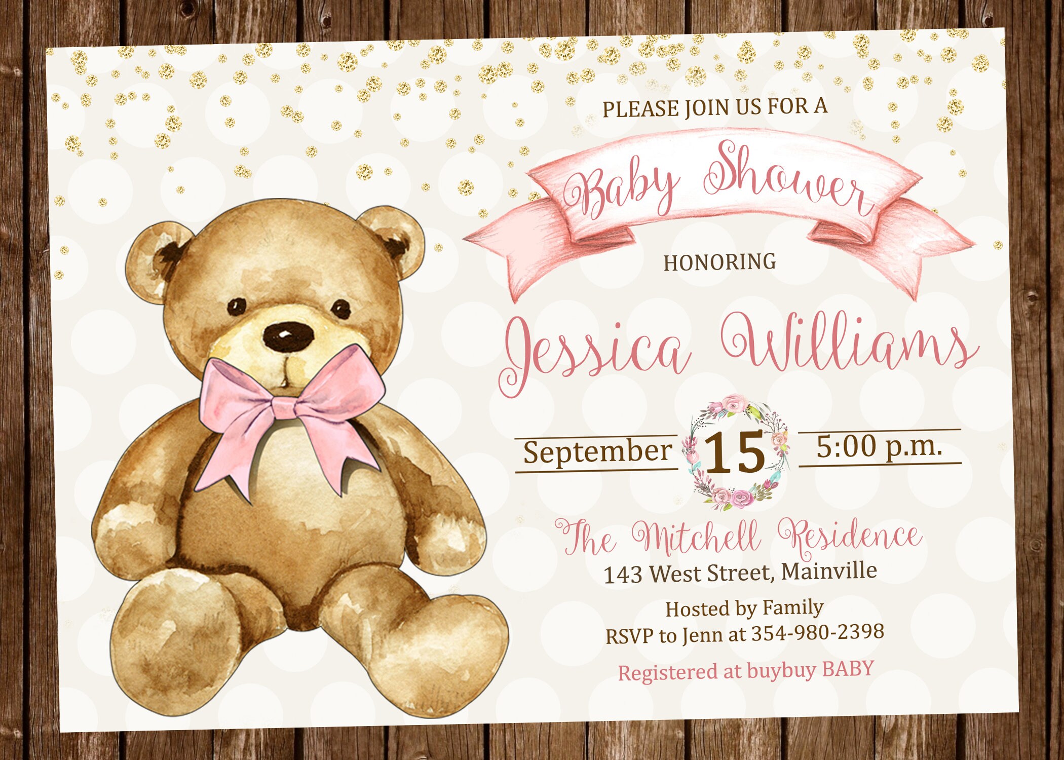 Teddy Bear Baby Shower Invitation Girl baby Girl Baby Etsy